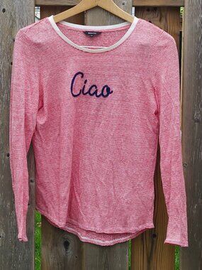 CIAO RW&CO. Stripe Long Sleeve Shirt Women's Size Small Red Stripe LINEN RW & Co